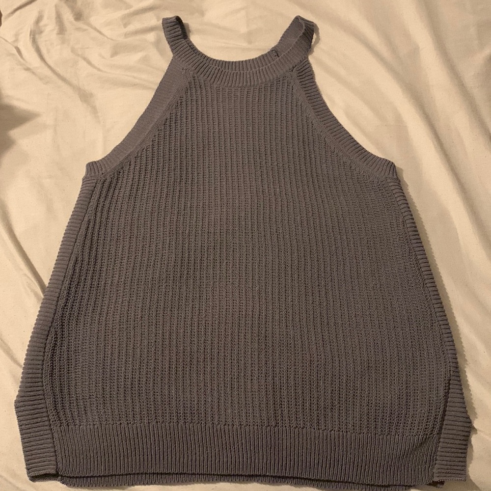 Prologue crochet tank, Medium, grey, sheer